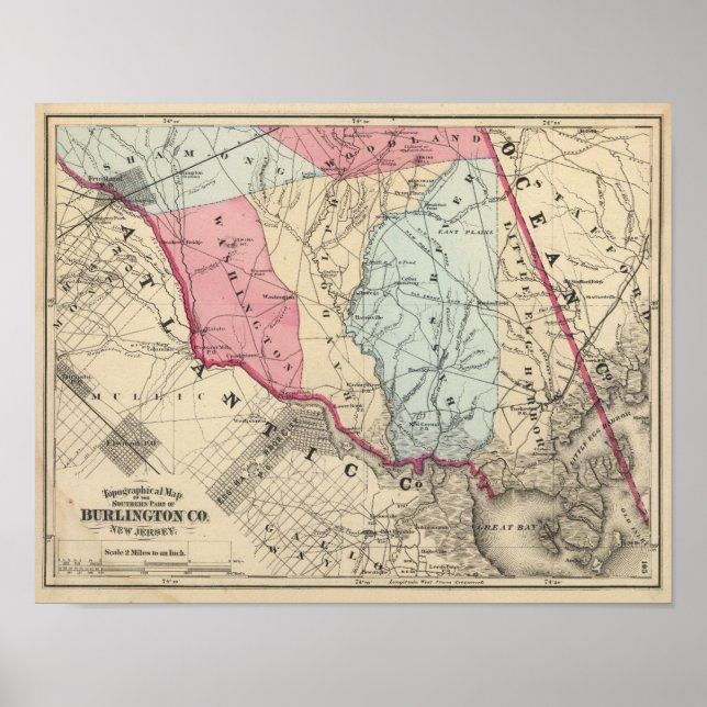 Póster Condado de S Burlington, NJ (Frente)