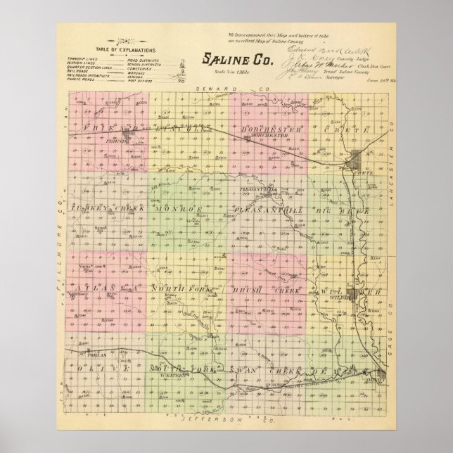 Póster Condado de Saline, Nebraska (Frente)