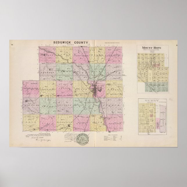 Póster Condado de Sedgwick, Mount Hope, y Derby, Kansas (Frente)