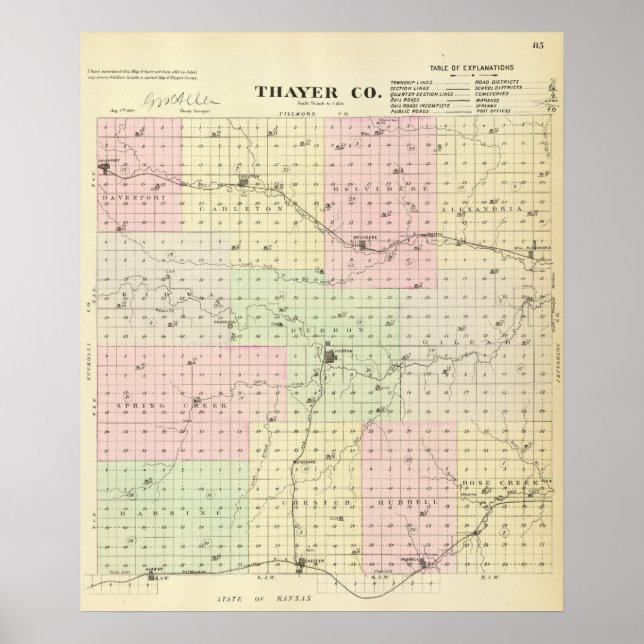 Póster Condado de Thayer, Nebraska (Frente)