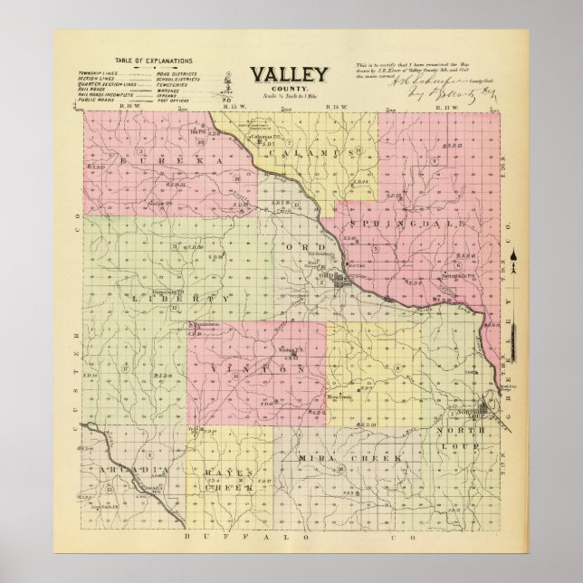 Póster Condado de Valley, Nebraska (Frente)