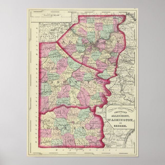 Póster Condados de Allegheny, Washington, Greene (Frente)