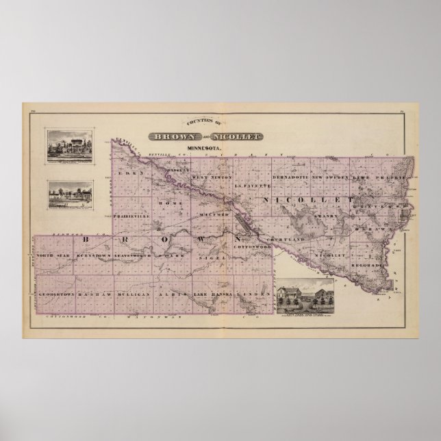 Póster Condados de Brown y Nicollet, Minnesota (Frente)