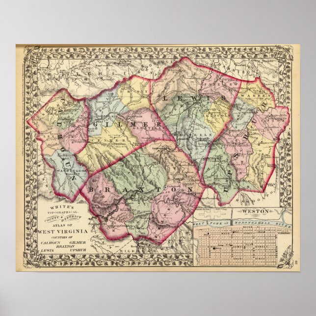 Póster Condados de Calhoun, Gilmer, Braxton, Lewis y Upsh (Frente)
