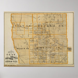 Póster Condados de Clay, Wilkin, Becker, Minnesota