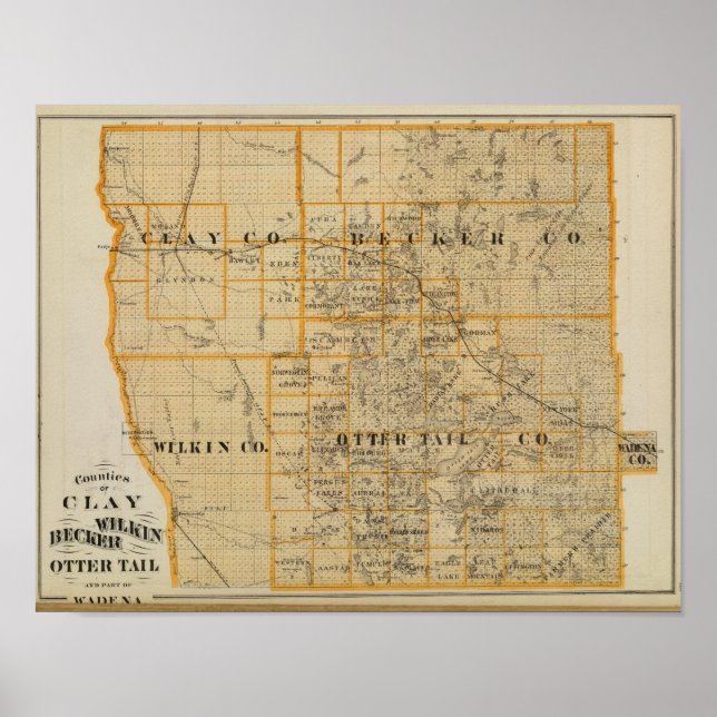 Póster Condados de Clay, Wilkin, Becker, Minnesota (Frente)
