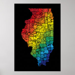 Póster condados de color illinois