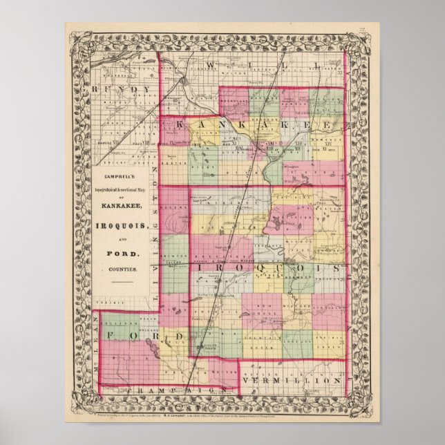 Póster Condados de Kankakee, Iroquois, Ford (Frente)
