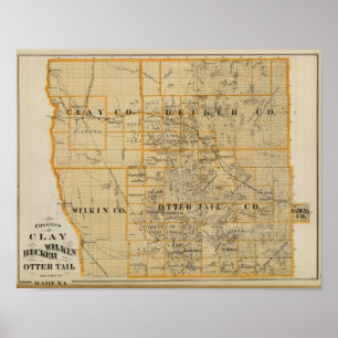 Póster Condados de la arcilla, Wilkin, Becker, Minnesota