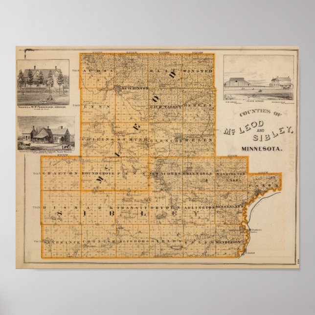 Póster Condados de McLeod y Sibley, Minnesota (Frente)