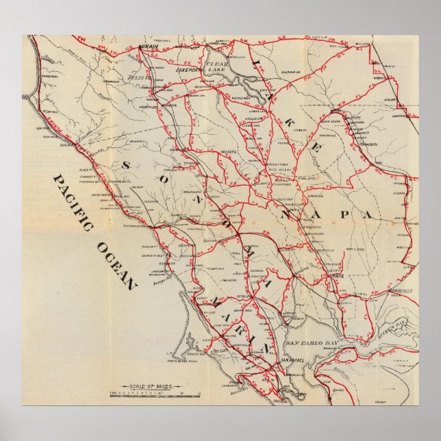 Póster Condados de Sonoma, Marin, Lake y Napa (Frente)