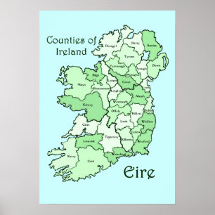 Póster Condados del mapa de Irlanda