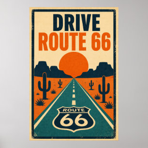 Póster Conduce Ruta 66 Desert Litho
