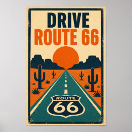 Póster Conduce Ruta 66 Desert Litho
