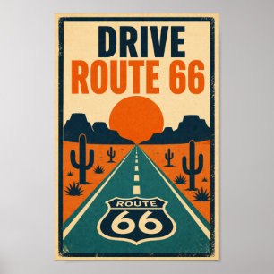 Póster Conduce Ruta 66 Desert Litho