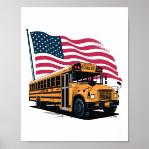 Póster Conductor de Autobús Escolar Bandera de EE. UU.