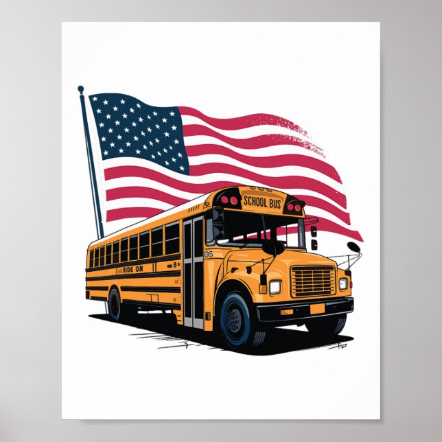 Póster Conductor de Autobús Escolar Bandera de EE. UU.  (Frente)