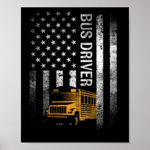 Póster Conductor De Autobús Usa Bandera Estadounidense Un