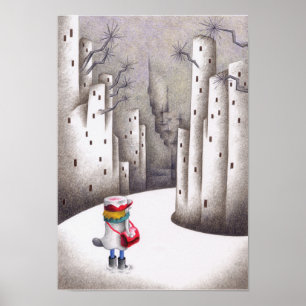 Póster Conductor de reparto en un camino nevado.