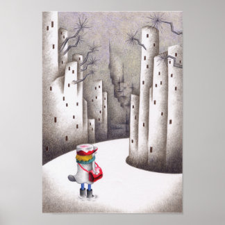 Póster Conductor de reparto en un camino nevado.