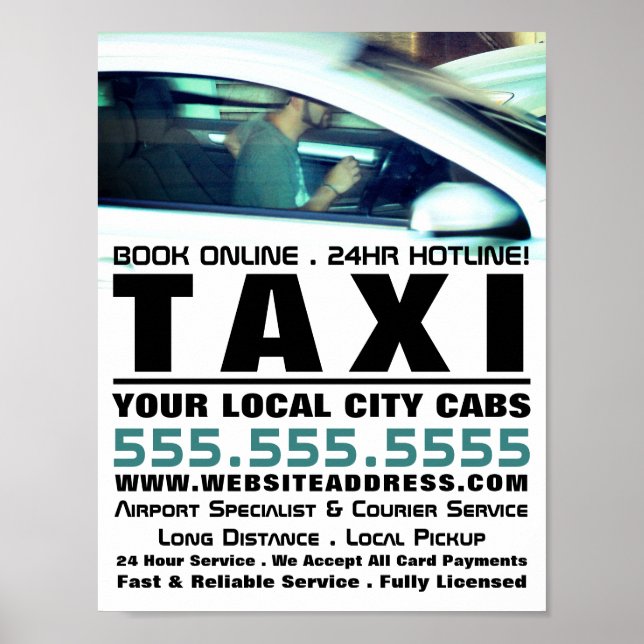 Póster Conductor, publicidad de empresa de taxi Cab (Frente)