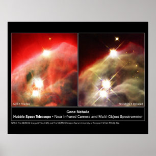 Póster Cone Nebula NGC 2264 Hubble Visible vs. Infrarrojo