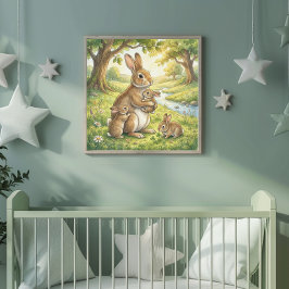 Póster Coneja Mamá y sus Bebés Guardería