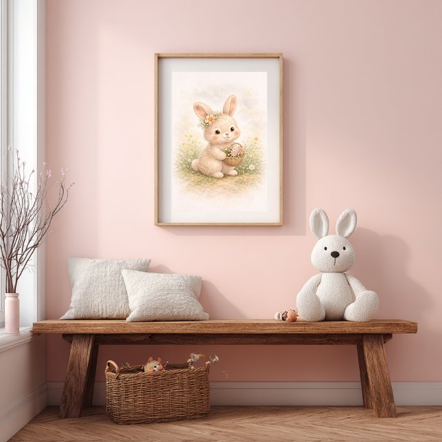 Póster Conejito Adorable Con Cesta De Flores Para Habitac (Subido por el creador)