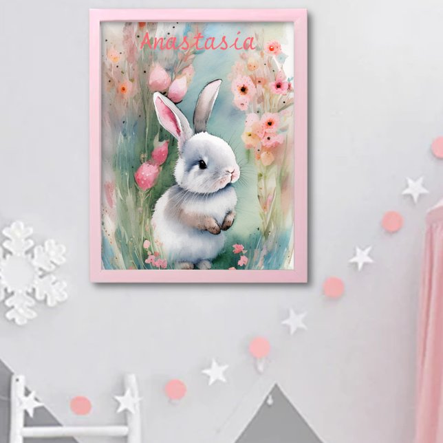 Póster Conejito adorable con flores de primavera en acuar (Subido por el creador)