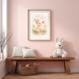 Póster Conejito Adorable Con Mariposa Sala Neutral Para N