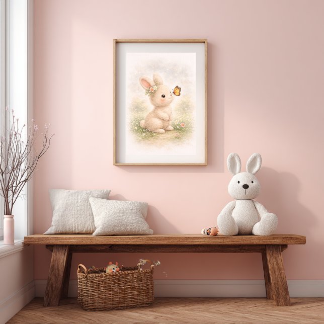 Póster Conejito Adorable Con Mariposa Sala Neutral Para N (Subido por el creador)