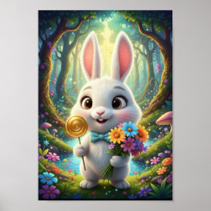 Póster Conejito adorable de la selva con corbata de fanta