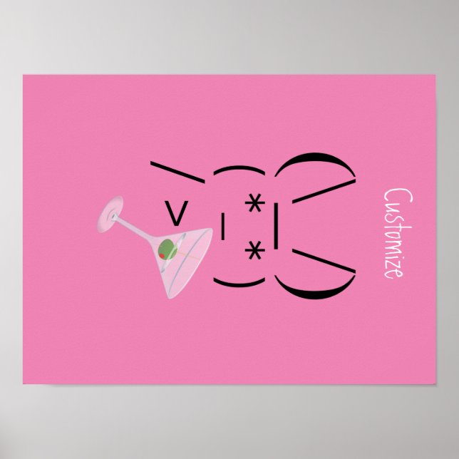 Póster Conejito Ascii lindo sosteniendo martini Thunder_C (Frente)