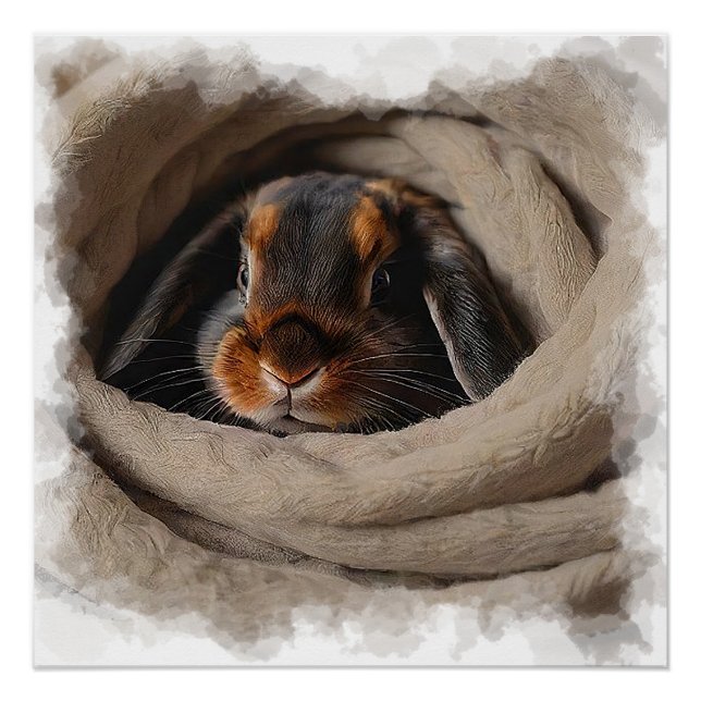 Póster Conejito bebé acurrucado en una mantita (Anverso)
