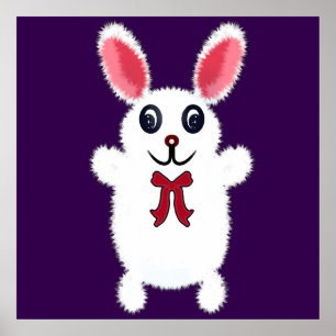 Póster Conejito Blanco Esponjoso y Adorable con Lazo Rojo