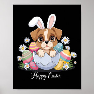 Póster Conejito Boxer Floral Huevos de Pascua Boceto Perr