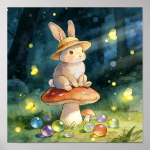 Póster Conejito Caprichoso en Setas Bosque Mágico