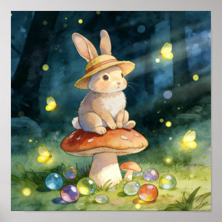 Póster Conejito Caprichoso en Setas Bosque Mágico