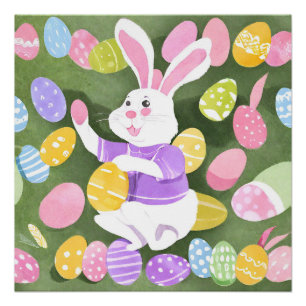 Póster conejito con huevos de Pascua