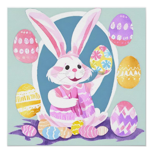 Póster conejito con huevos de Pascua (Anverso)