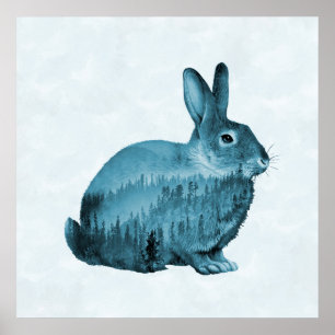 Póster Conejito de Bosque Misty - Azul