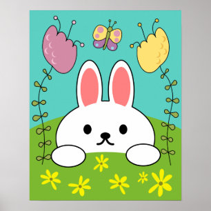 Póster Conejito de dibujos animados blanco lindo
