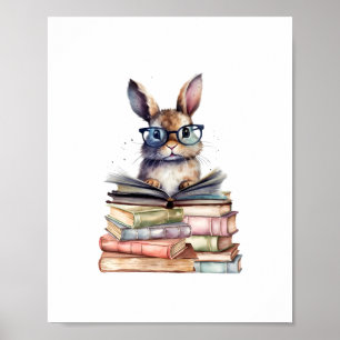 Póster Conejito de lecturas con lentes Libros De Librería