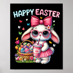 Póster Conejito de Pascua bebiendo café con hielo lazo de