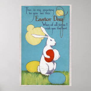 Póster Conejito de Pascua GreetingEaster que sostiene los