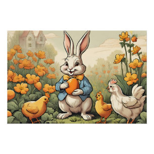 Póster Conejito de Pascua, Ilustracion de pollo