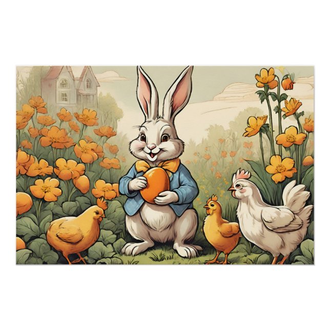 Póster Conejito de Pascua, Ilustracion de pollo (Anverso)