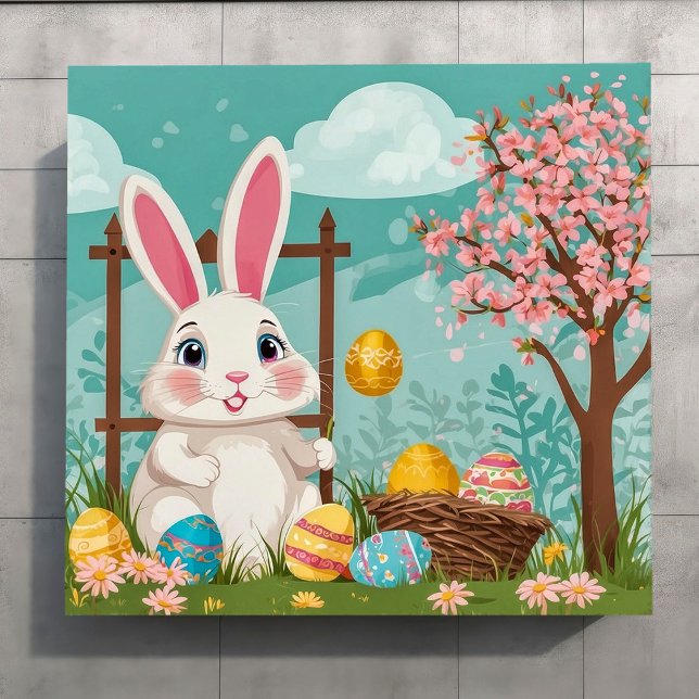 Póster Conejito de Pascua Lindo Huevos Coloridos Floració (Subido por el creador)