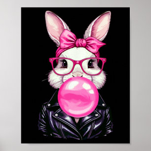 Póster Conejito de Pascua Retro de los 50 soplando chicle