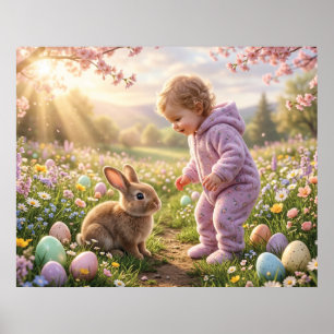 Póster Conejito de Pascua y niño
